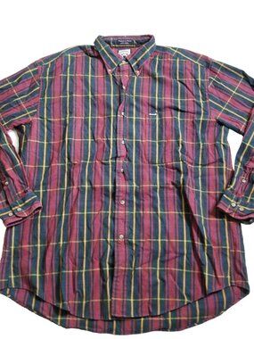 VINTAGE Faconnable Button Shirt Mens XL Cotton Red Plaid Albert Goldberg 90s